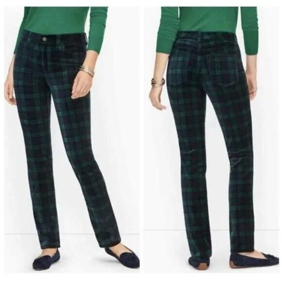 NWT Talbots Velveteen Tartan Plaid Navy Green Pants Size 20W - Picture 1 of 10